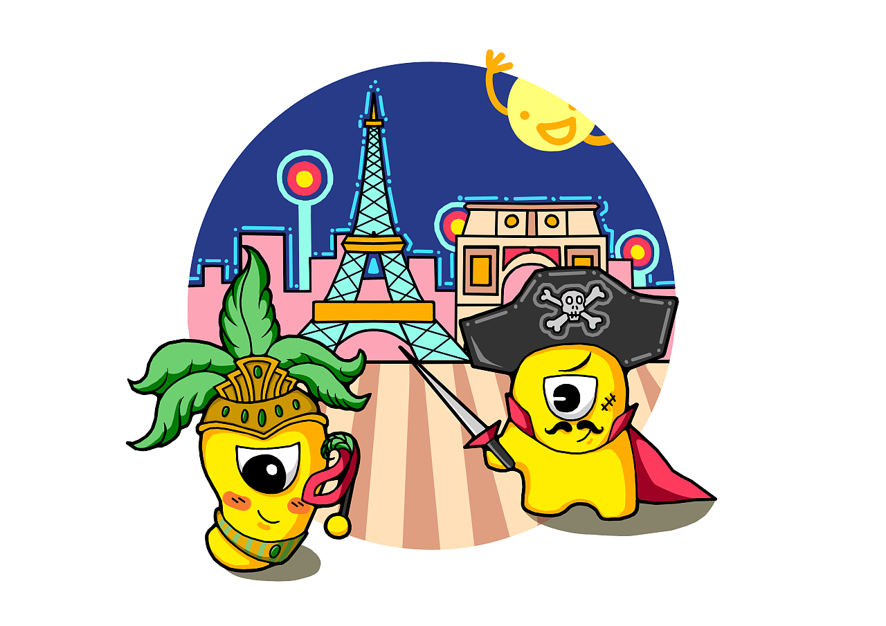 包装插画-奶茶地标性杯套插画设计