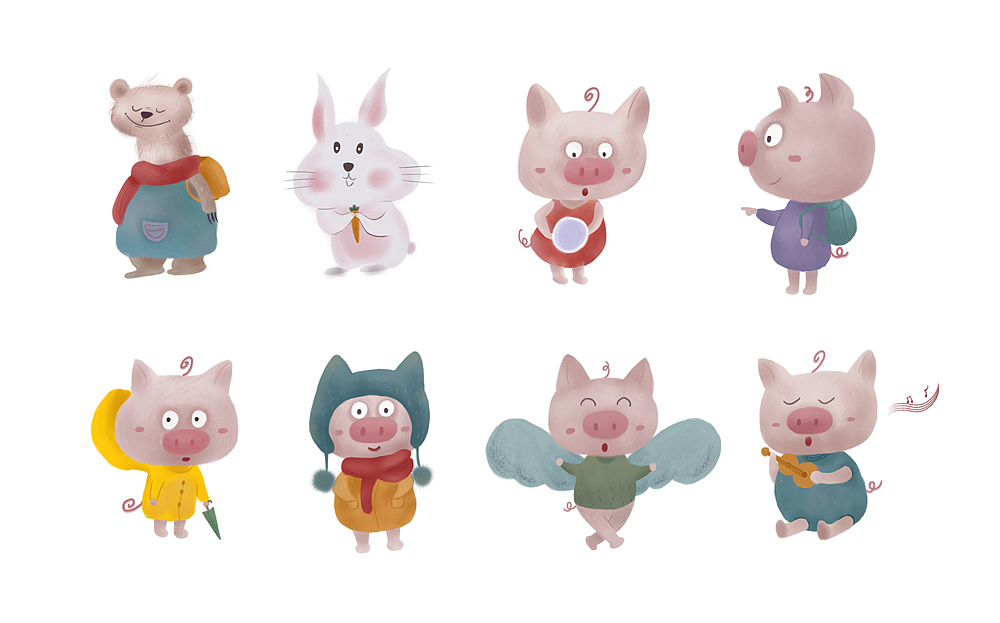 小猪系列创作（图ZMTI4MDQ1NDgw） - 儿童插画 - 站酷设计师feier123原创素材 - 站酷ZCOOL