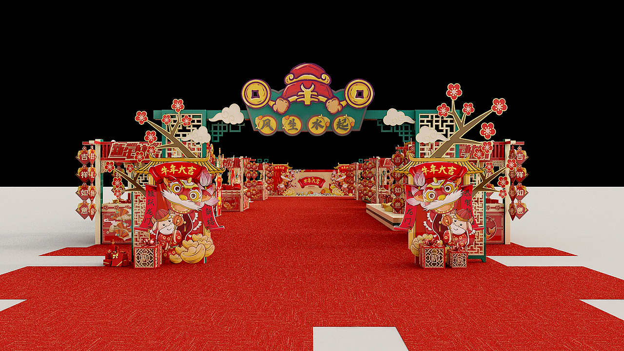 全套国潮美陈商场年货节商业美陈堆头设计
