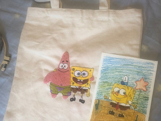 刺绣帆布包海绵宝宝和派大星