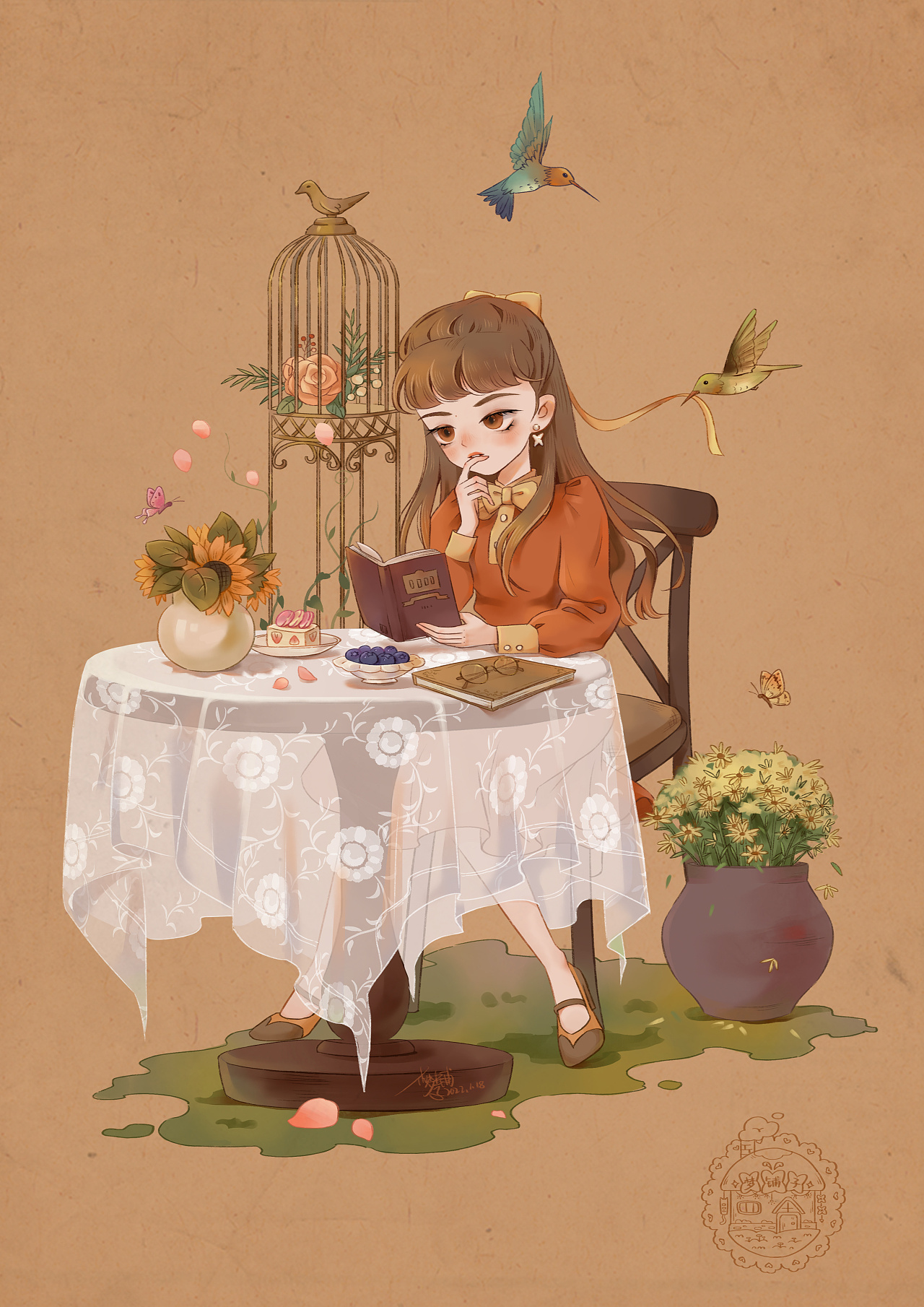 「田园一角」读书少女|插画|创作习作|梦铺子 - 原创作品 - 站酷