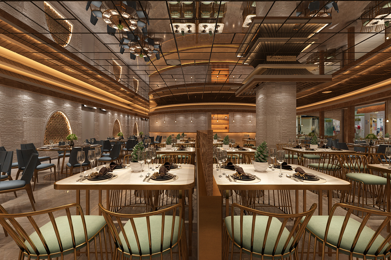 日照复式楼新中式设计案例，餐厅中式装修效果图_紫云轩中式设计图库