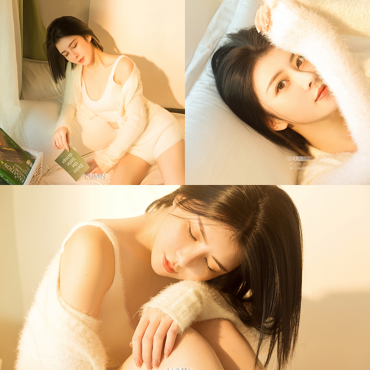 深圳写真约拍 居家白毛衣 夕阳 慵懒