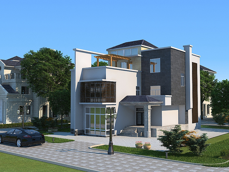 别墅三维外景建模渲染