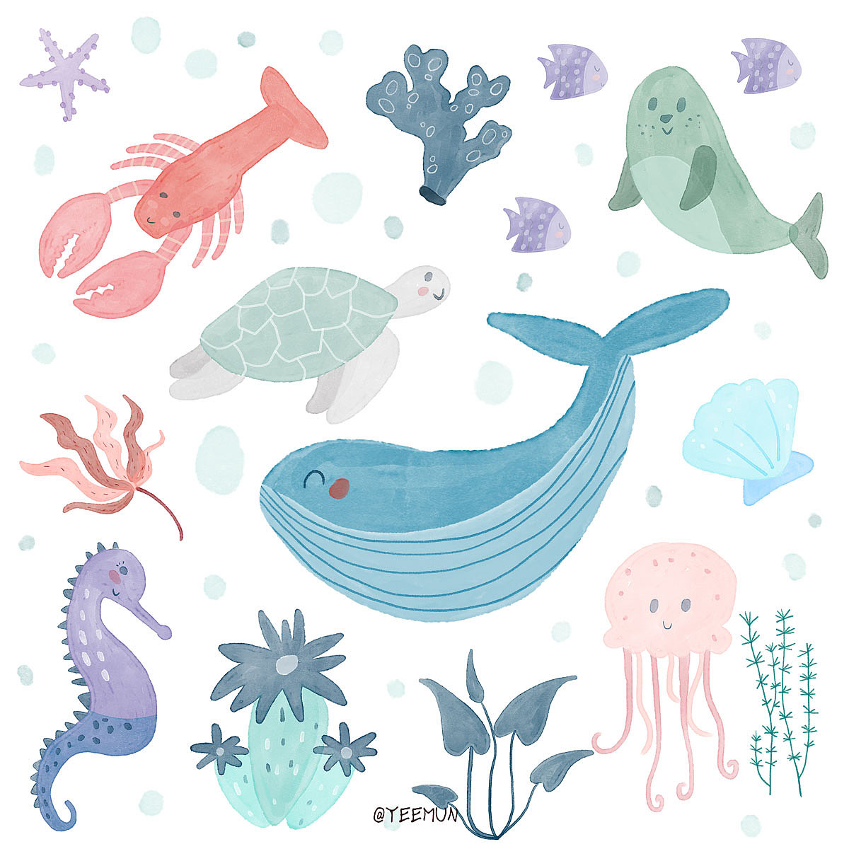 水彩-海洋动物|纯艺术|绘画|十月妖妖 - 原创作品 - 站酷 (ZCOOL)