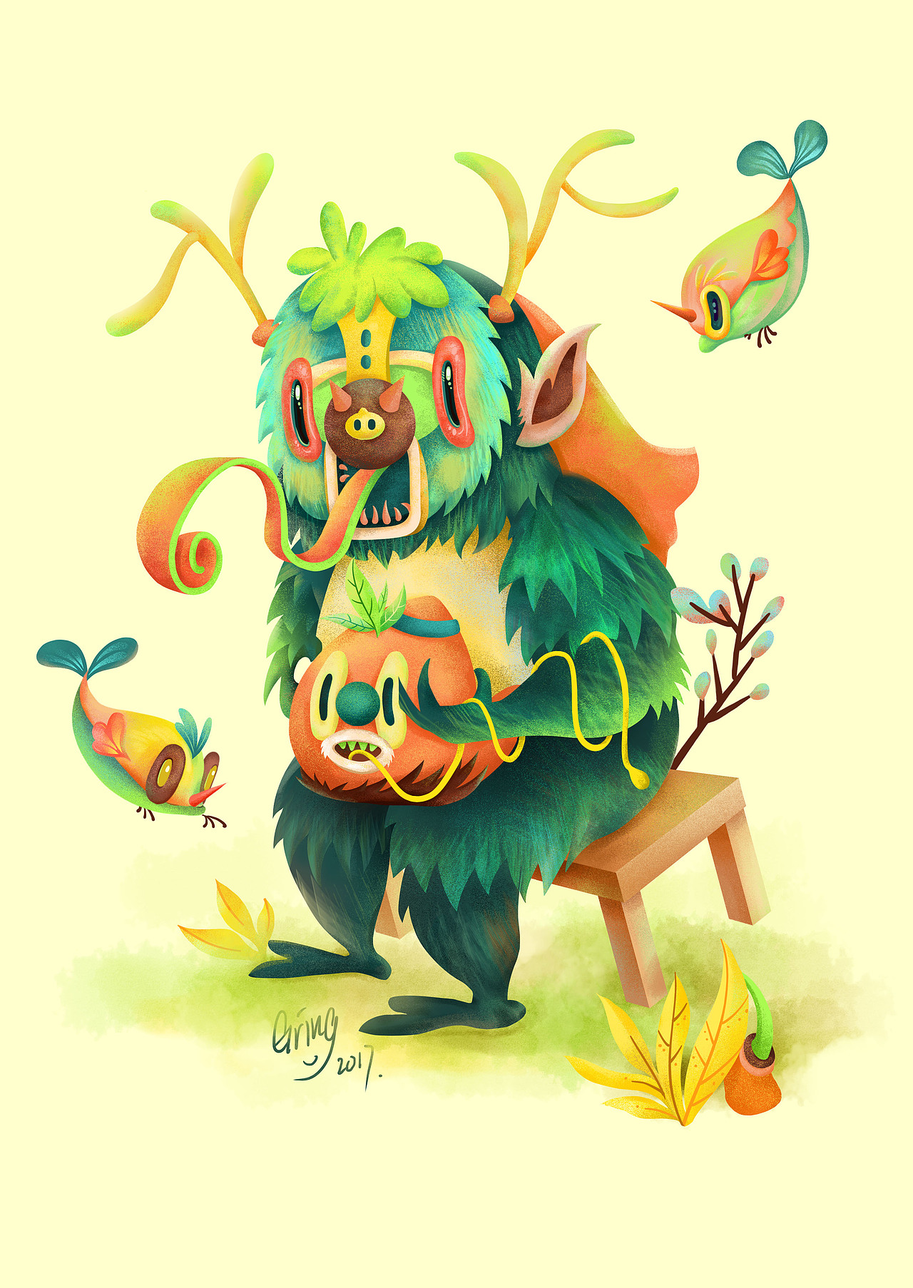 6gring的插画笔记(1):潮流怪兽插画(附教程和笔刷详解)