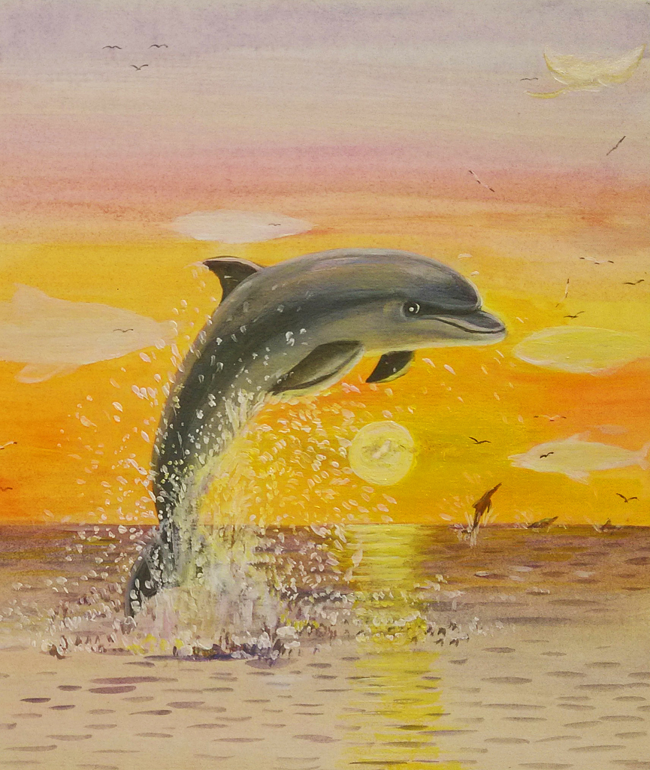 漂亮的手绘动物海豚油画设计图__绘画书法_文化艺术_设计图库_昵图网nipic.com
