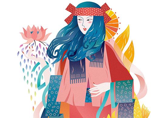 “月出”人物插图设计