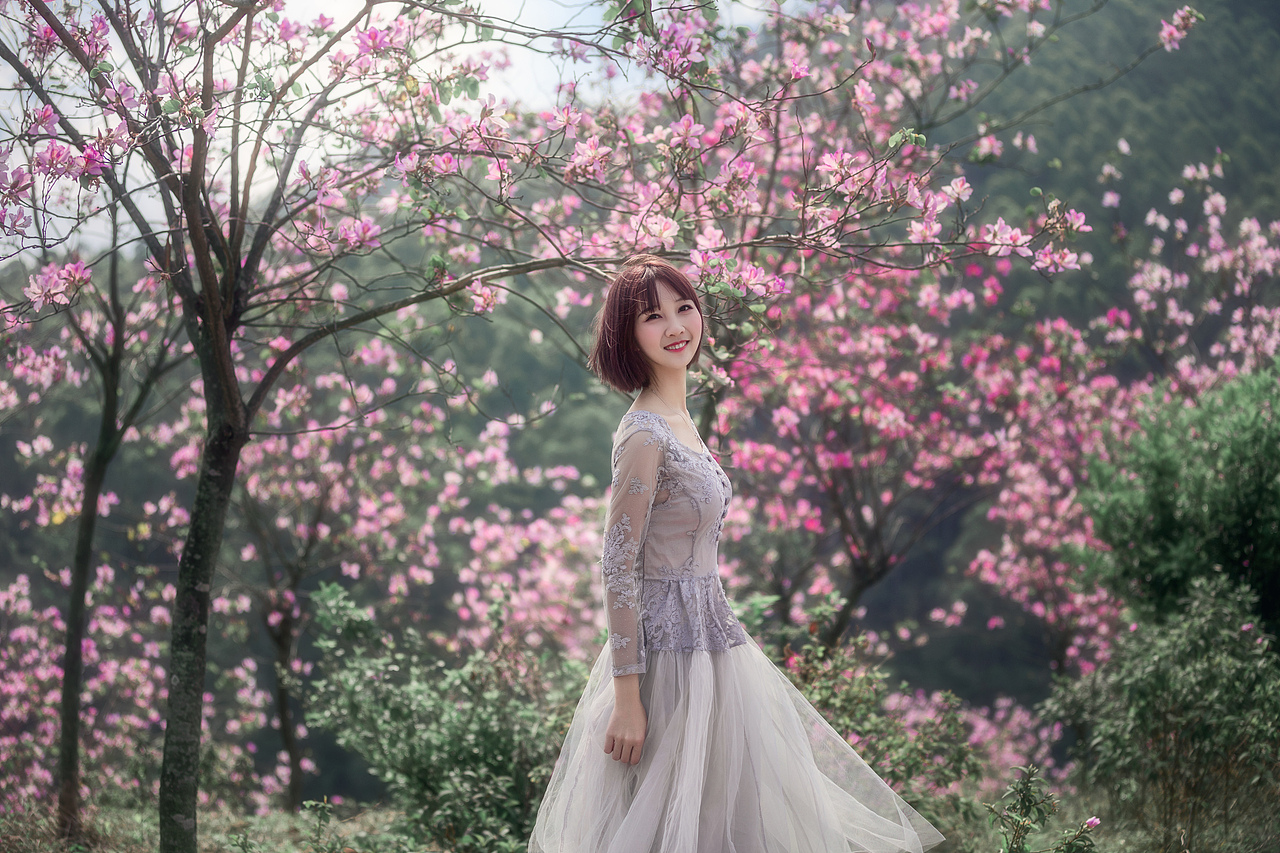 唯美柔和紫荆花人像