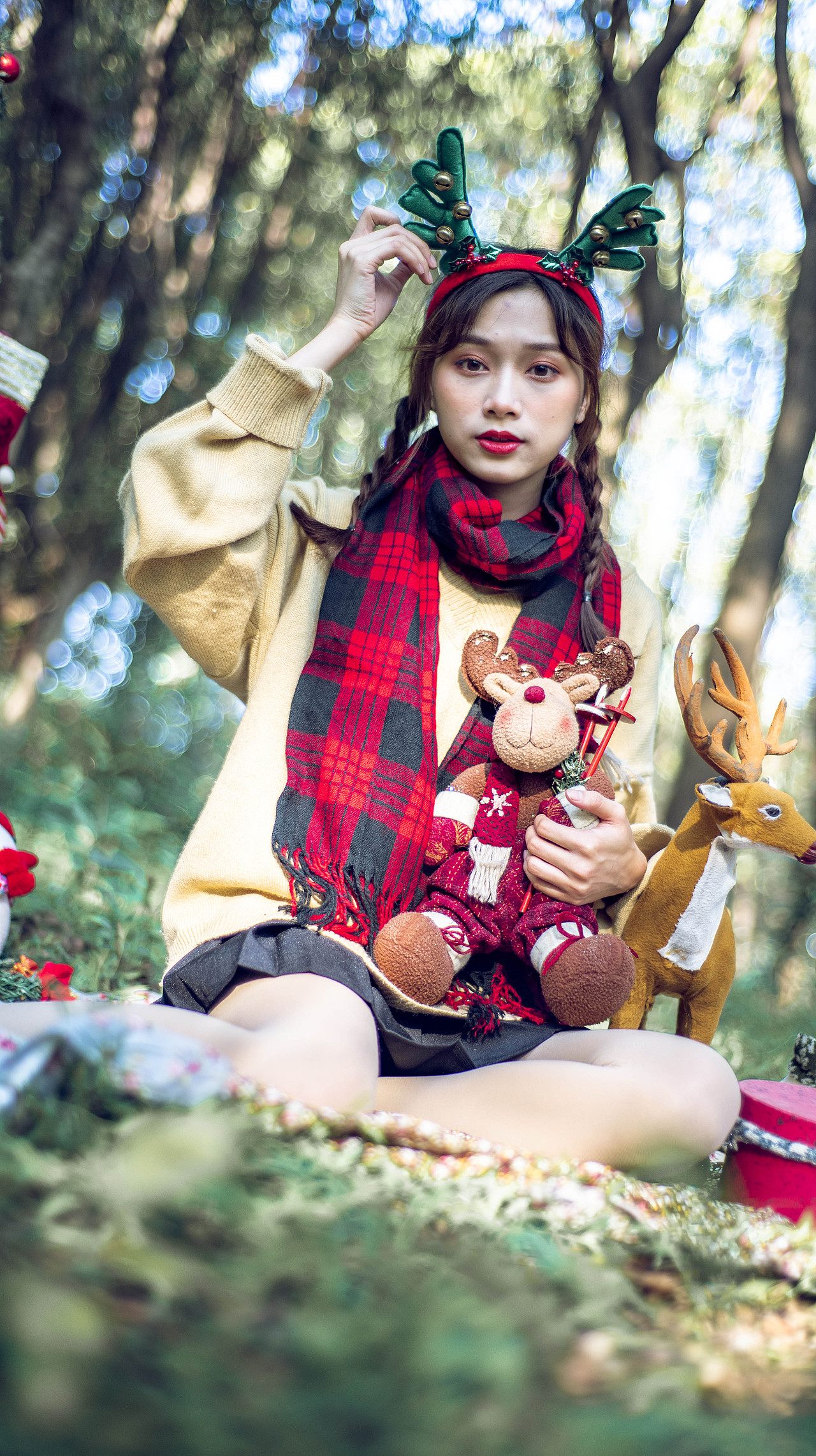 圣诞节森林主题圣诞麋鹿少女