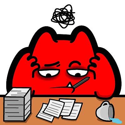 h79【魔鬼猫表情-烦恼】#半身 工作 加班 文件 杯子 抱头 思考 苦恼