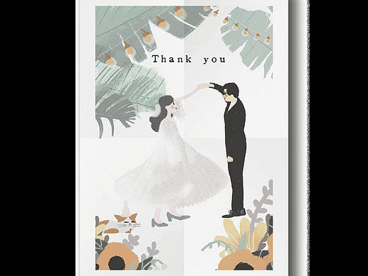清新森林系婚礼手绘请柬感谢卡原创插画设计