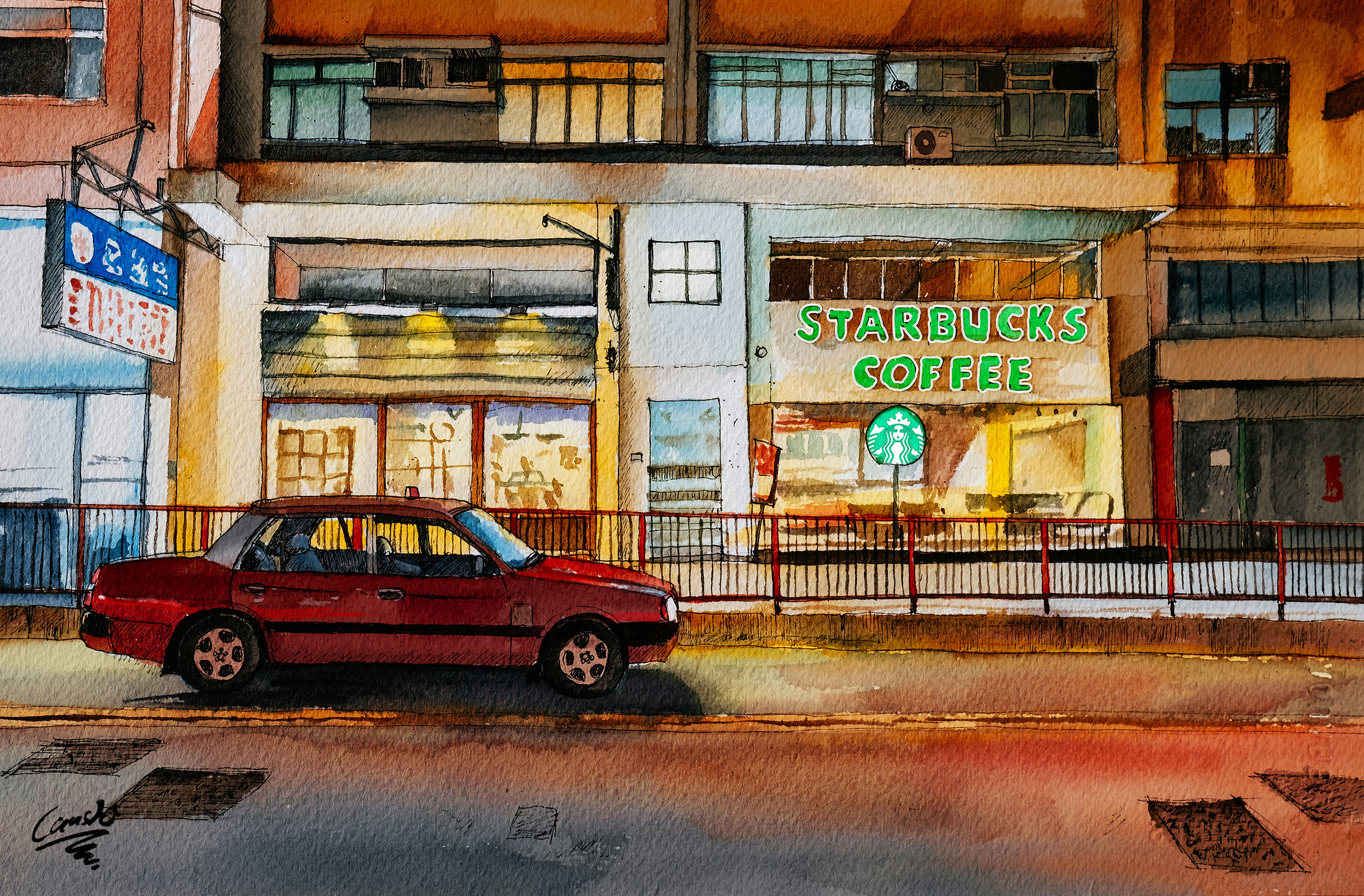 香港24节气爱情故事-水彩插画,香港街道(部分)