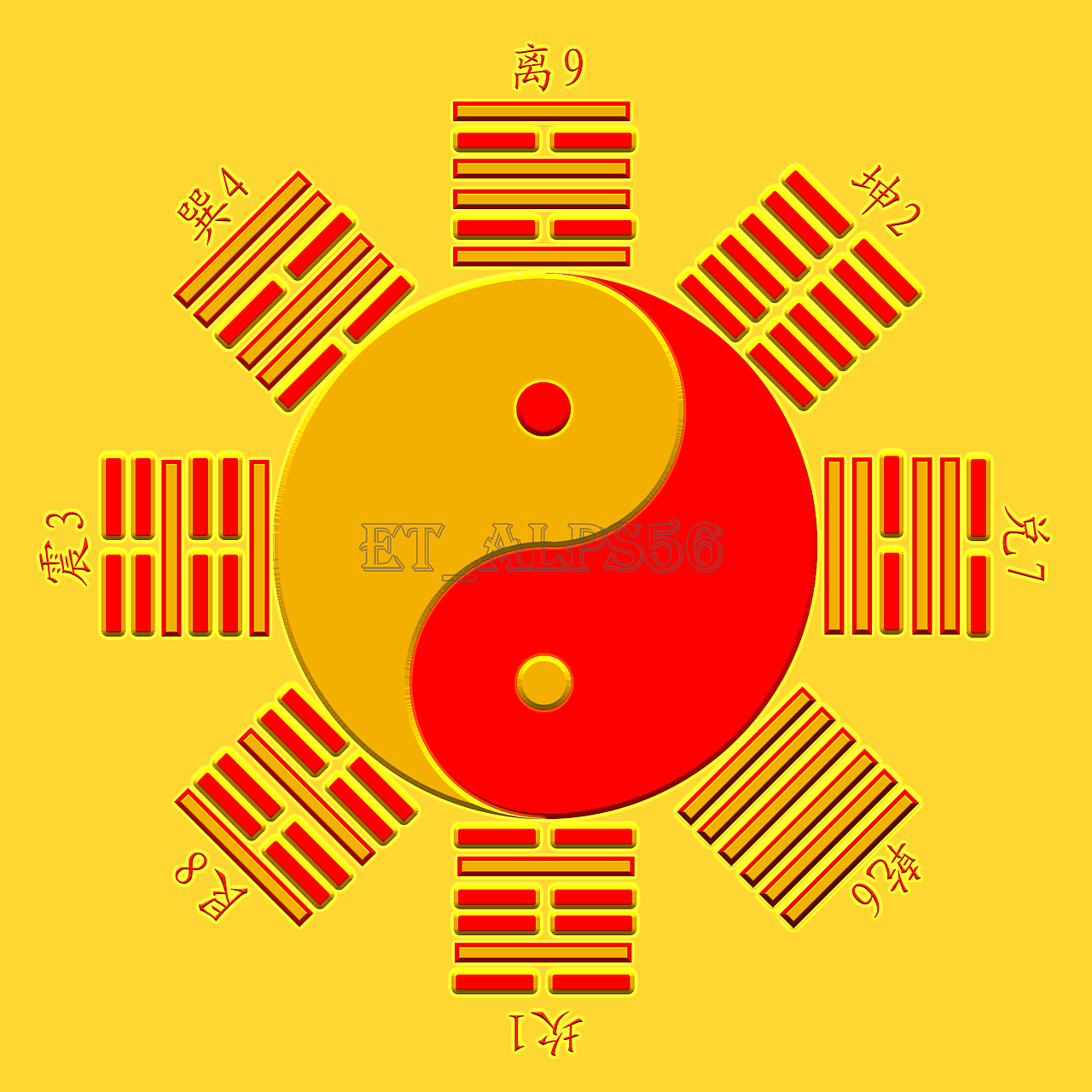 后天太极八卦图三色版(黑白,金红,蓝白)