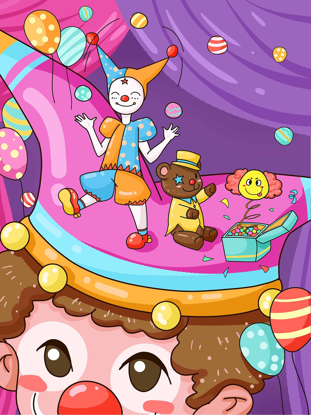 愚人节紫色小丑卡通插画