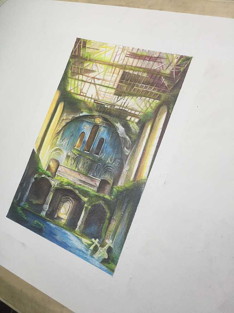 水溶彩铅插画之场景花园ガーデン 附带步骤~~