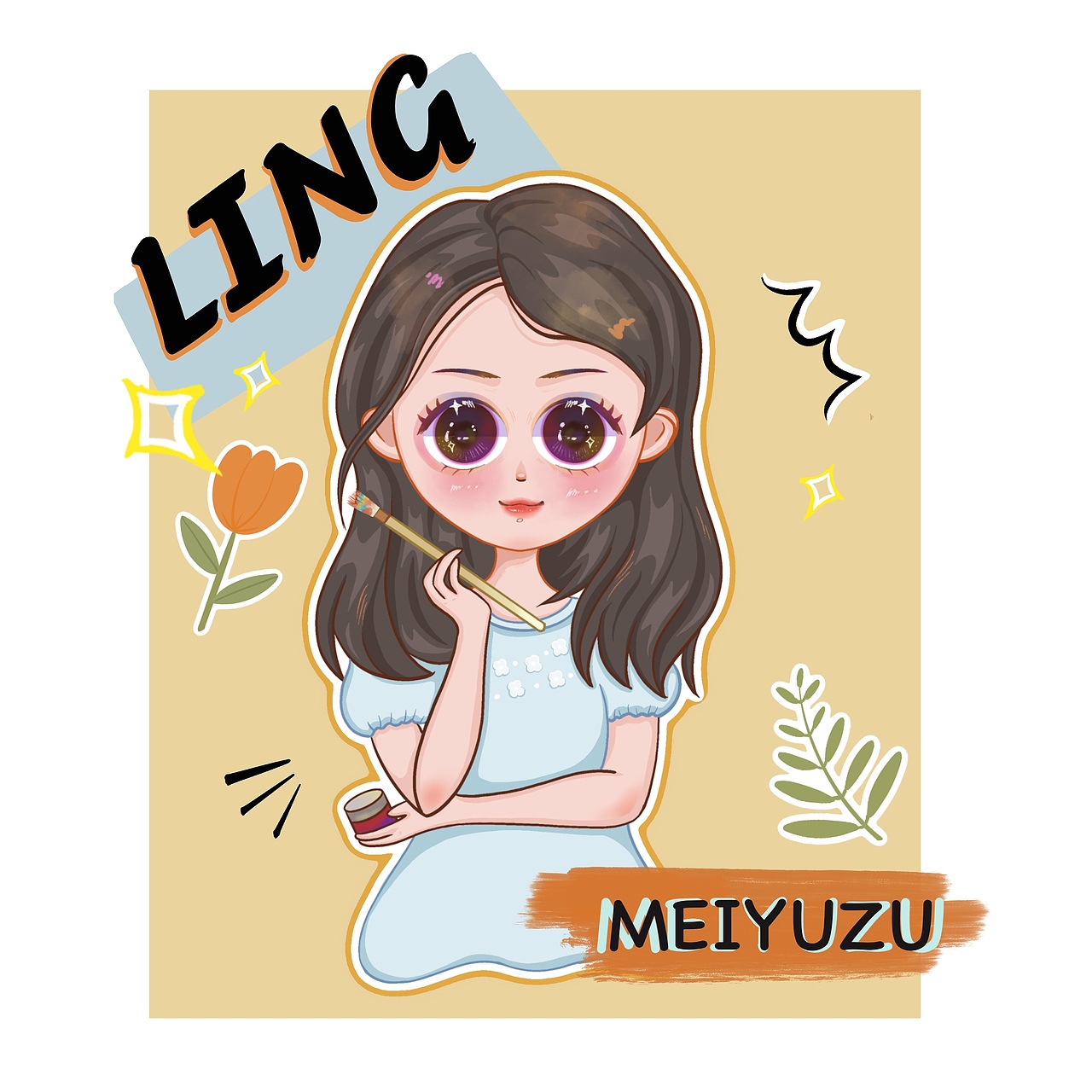 手绘头像procreatet恤设计q版人物情侣头像插画师aling儿童插画之《小