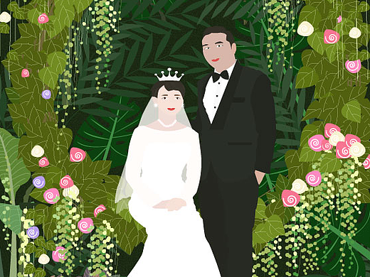 给朋友画的结婚照