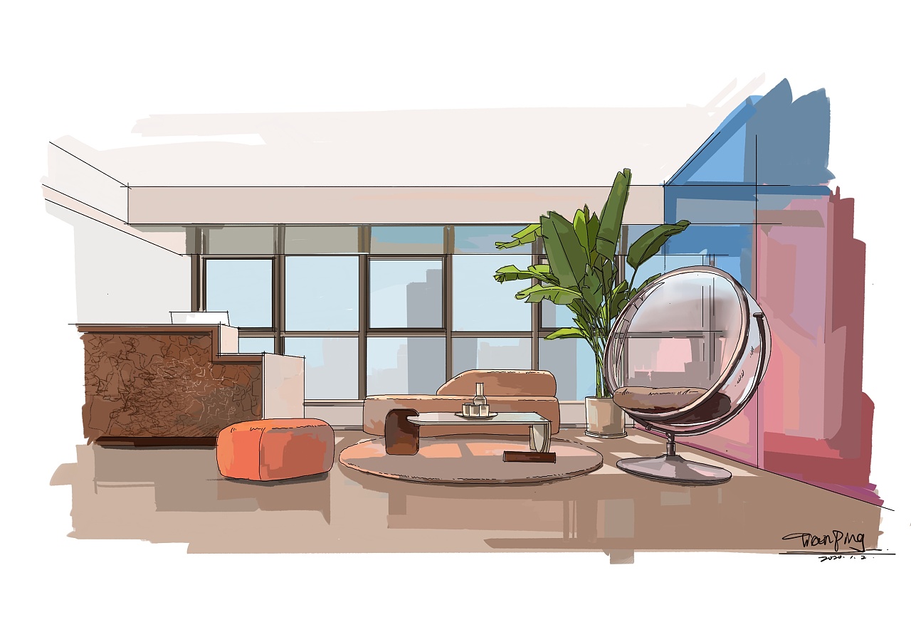 ipad室内手绘|空间|酒店餐饮设计|膜拜大神之人 - 原创作品 - 站酷