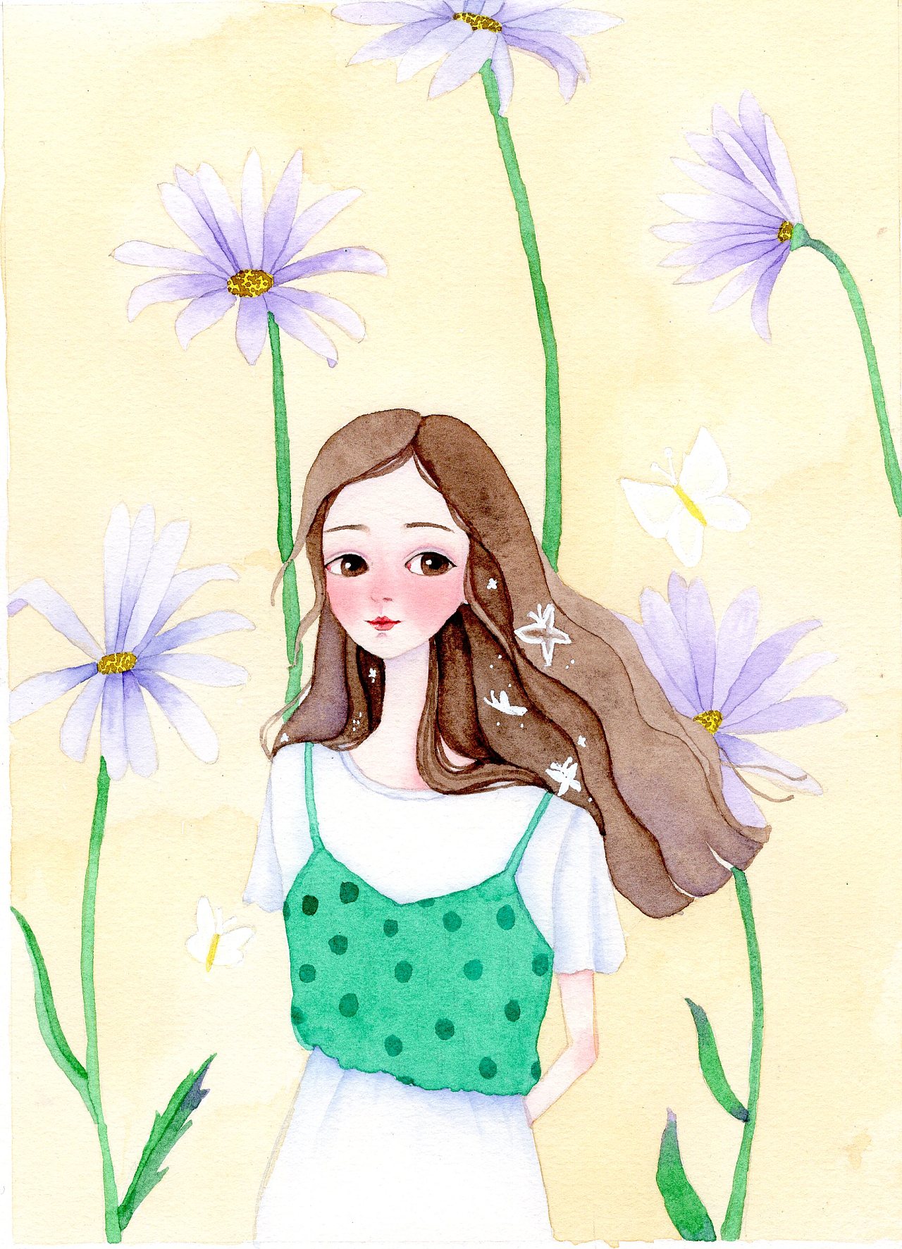 发一组今年画的少女水彩画