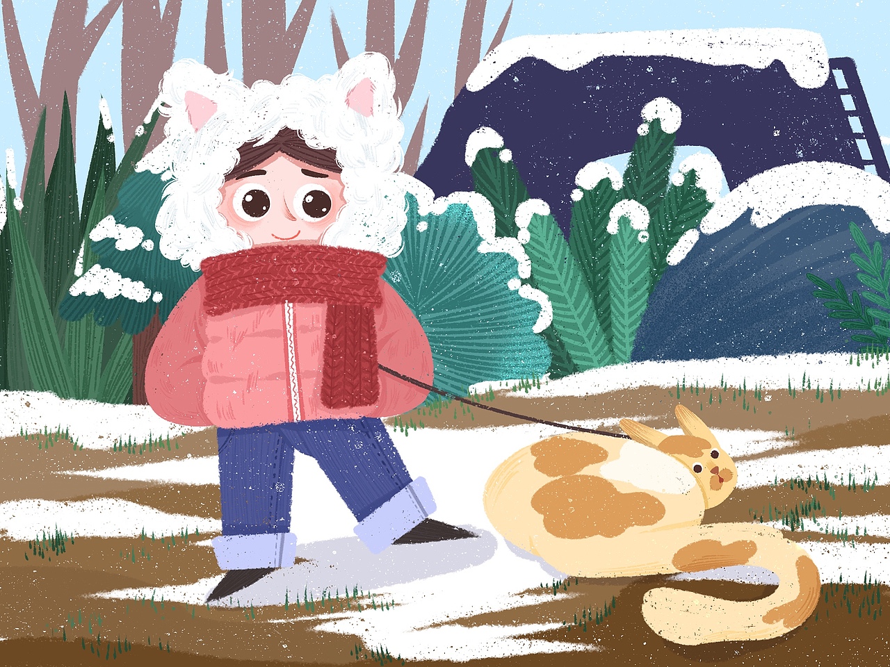下雪的天气在公园看到一个可爱的女孩子！（图ZMTkxOTk0OTQ0） - 儿童插画 - 站酷设计师茶梅子原创素材 - 站酷ZCOOL