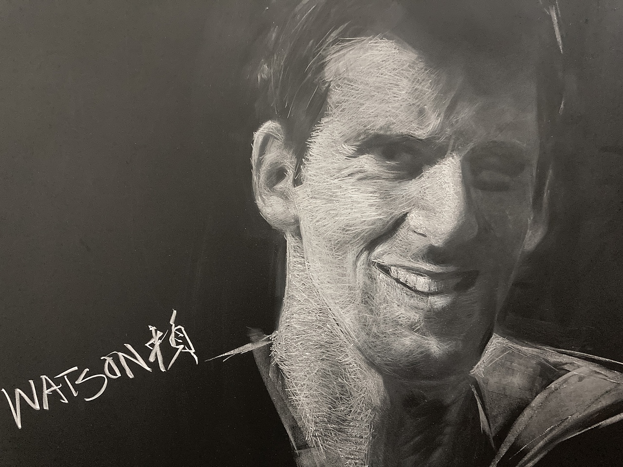 黑板粉笔画人像-网球三巨头之德约