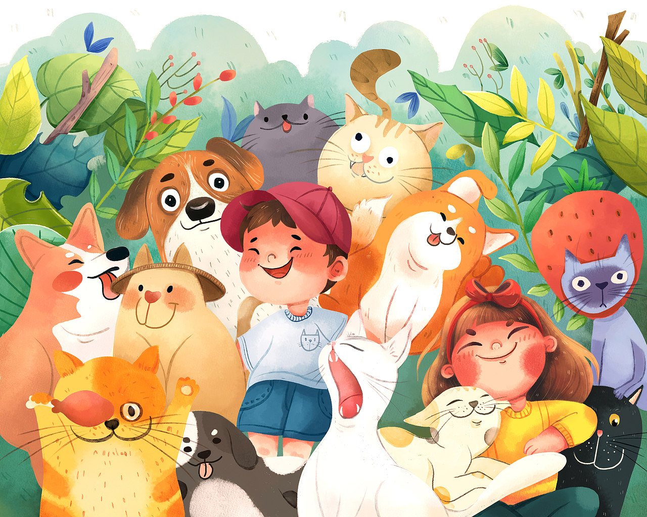 流浪动物保护公益插画