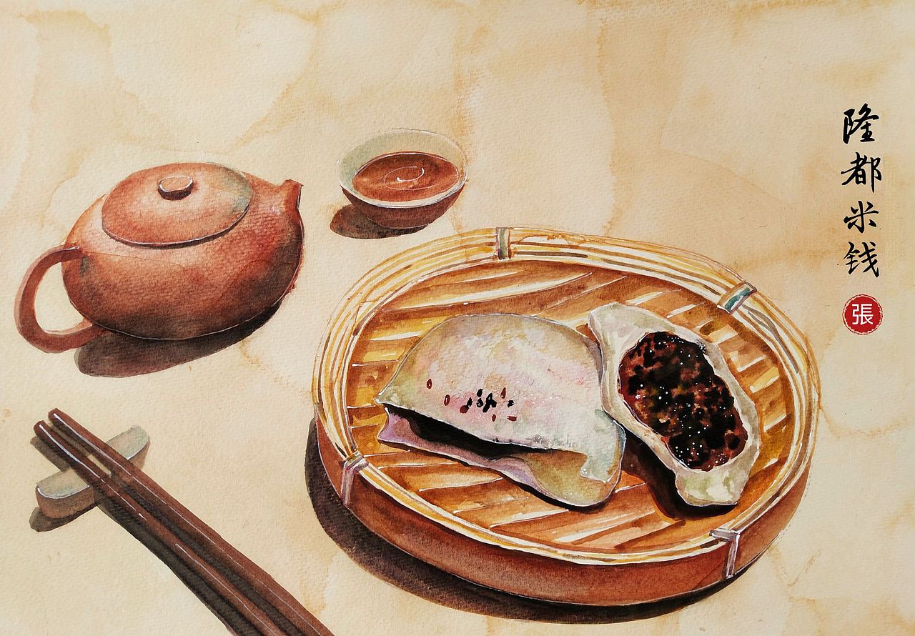 潮汕美食水彩插画系列28《隆都米钱》