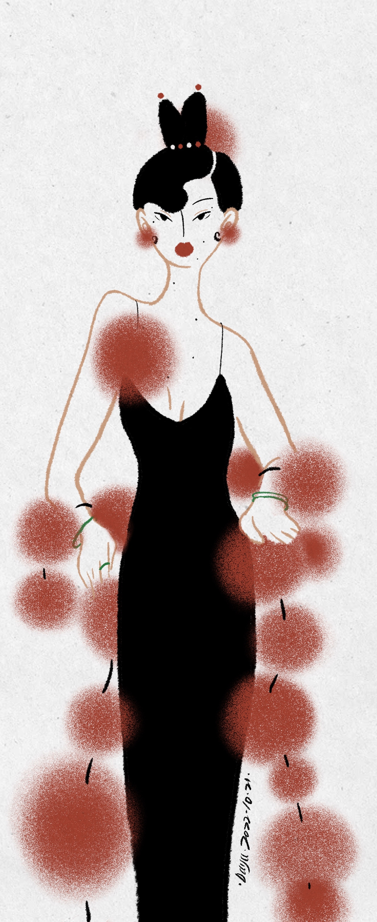 一些红黑毛毛球