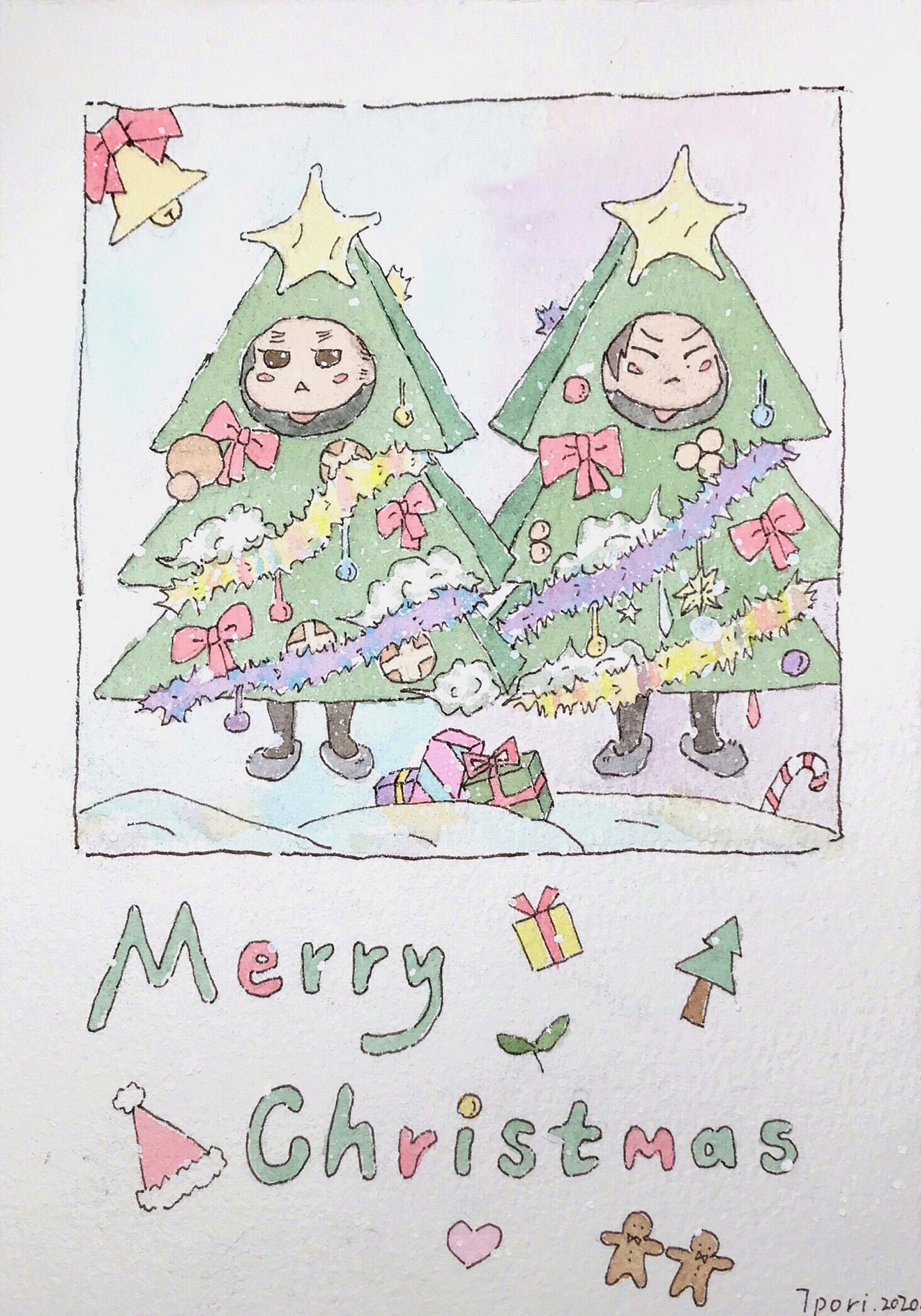 卡通 Q版风格水彩手绘人物形象贺卡