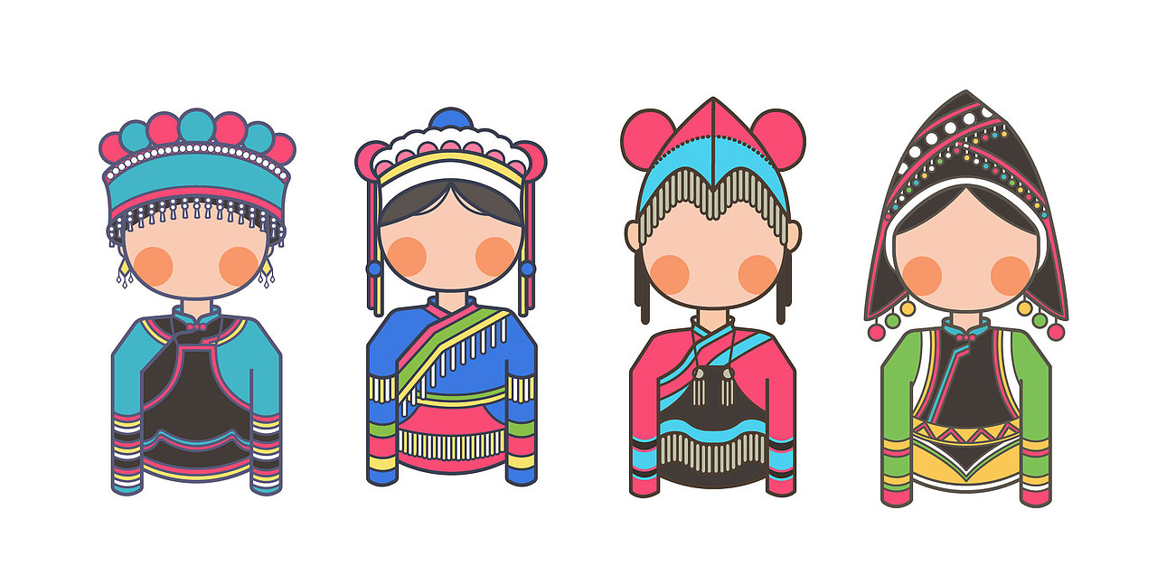 彝族少女服饰插画