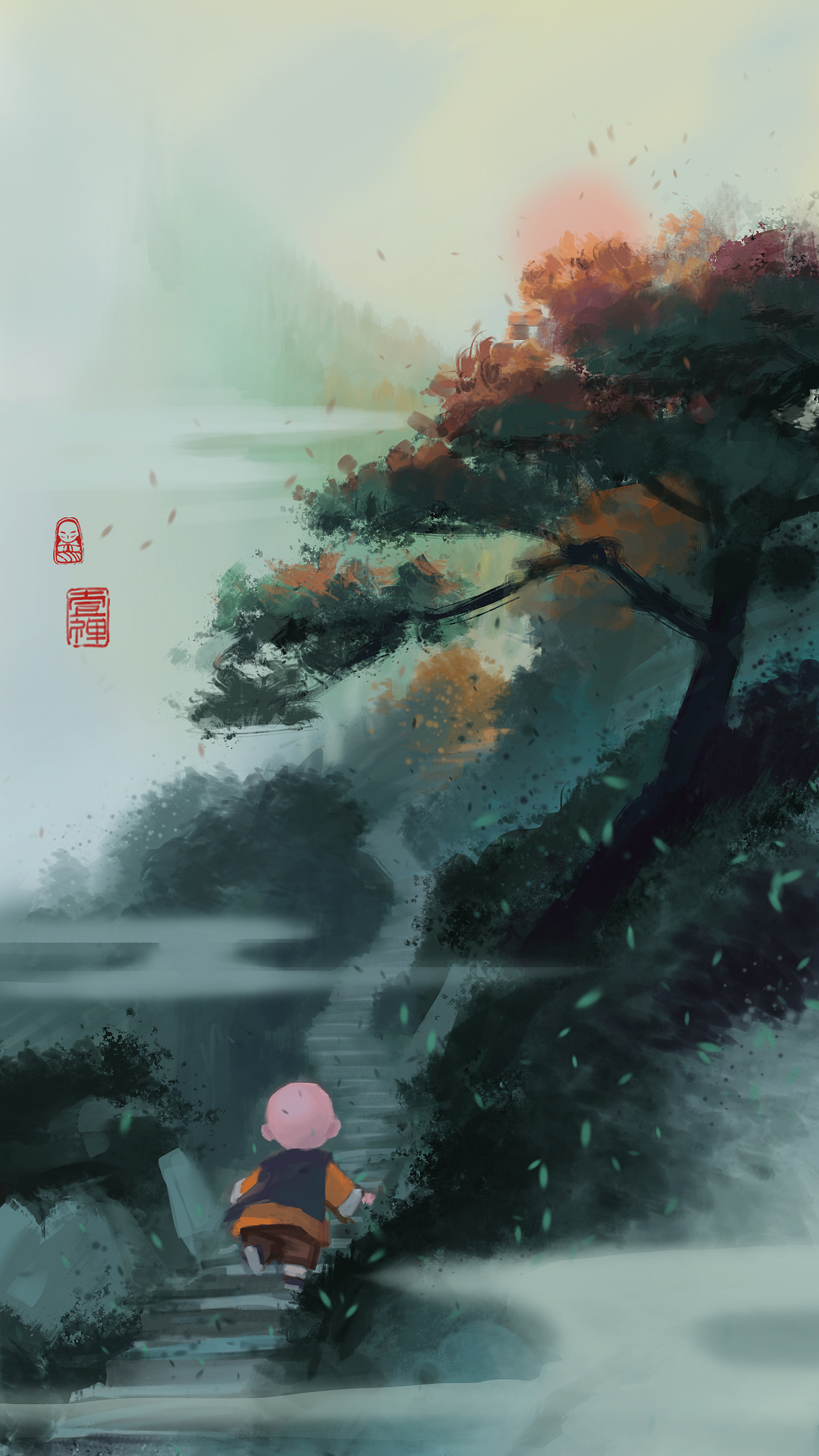 一禅小和尚 迎风|插画|艺术插画|大禹动漫 - 原创作品 - 站酷 (zcool)