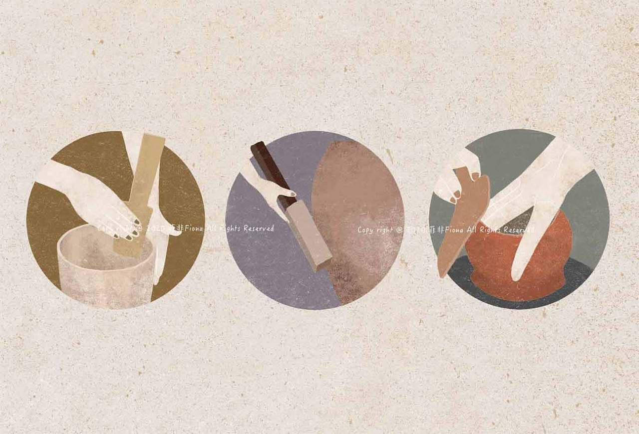 一组关于制作陶器的插画