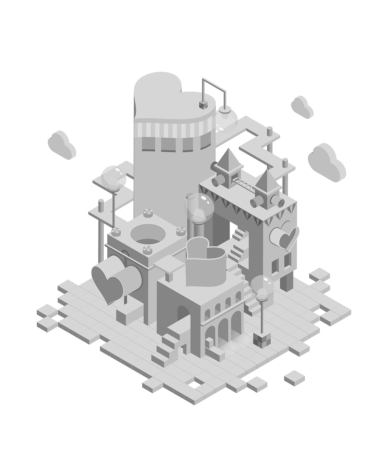 2.5D风格【爱心工厂篇】（图ZODcwNjk1ODQ=） - 创作习作 - 站酷设计师Nami_nn原创素材 - 站酷ZCOOL