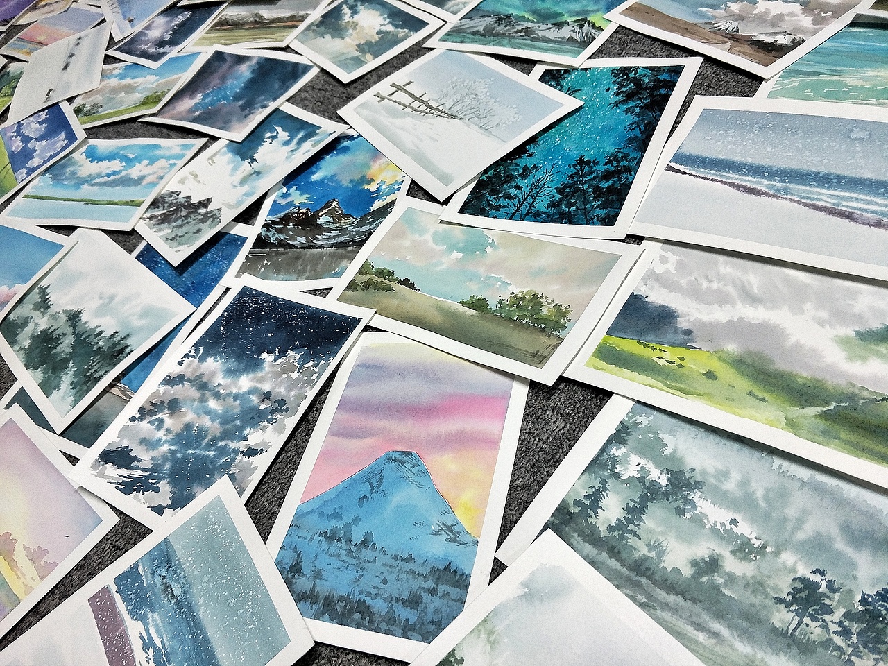 手绘水彩风景明信片