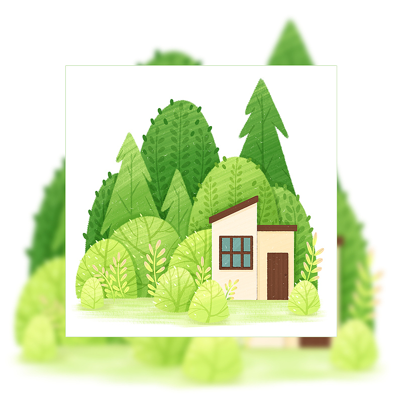 森林木屋植物小景插画（图ZMjczMjU1Nzcy） - 创作习作 - 站酷设计师董搞搞原创素材 - 站酷ZCOOL