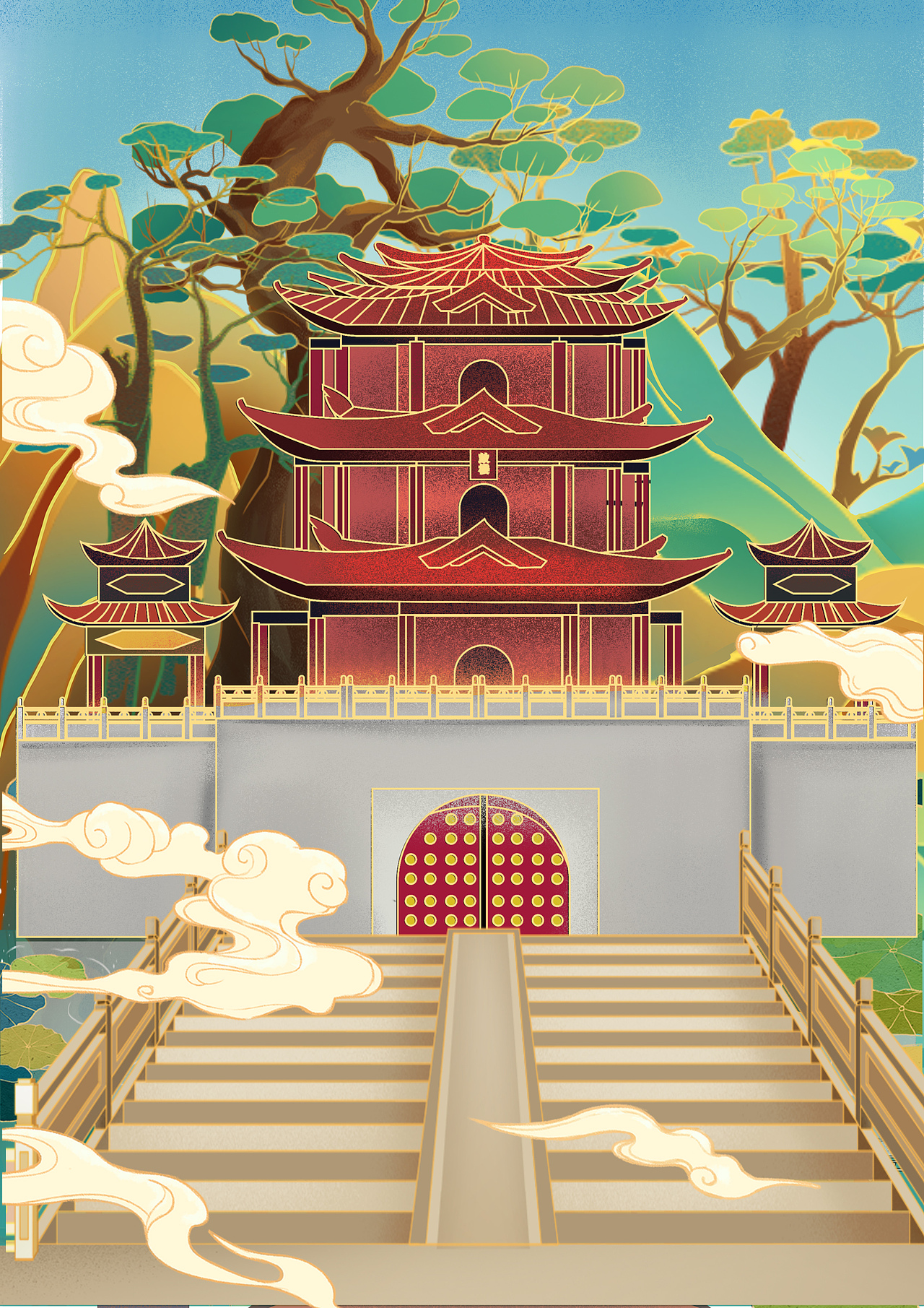 南海禅寺文创插画设计