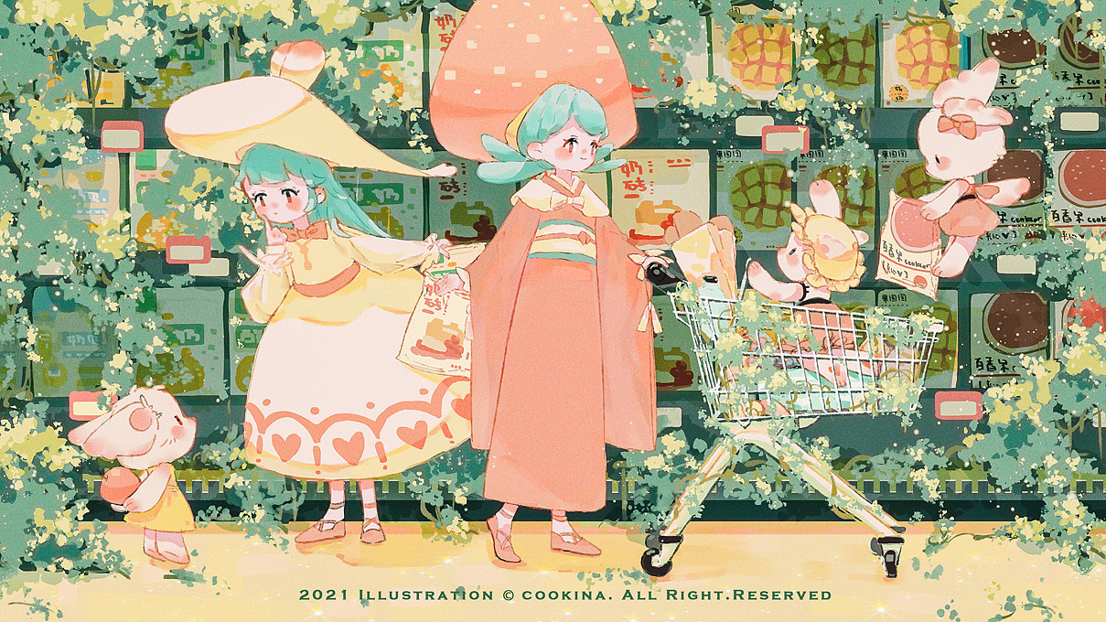 治愈系插画《春日集会》系列part02树藤超市大采购（图ZMjUxOTgyNzM2） - 儿童插画 - 站酷设计师不跳电小狗导导原创素材 - 站酷ZCOOL
