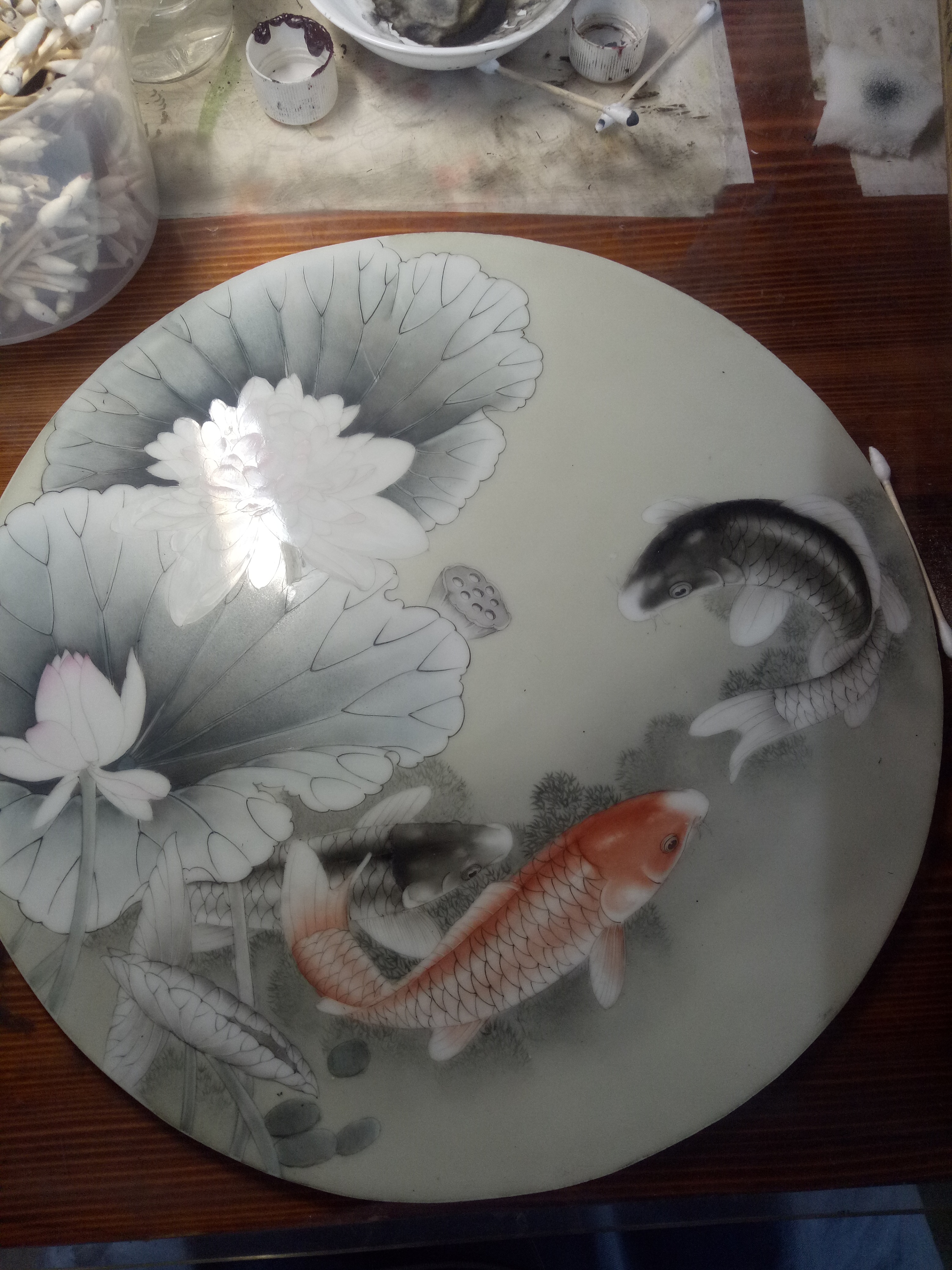 釉上彩临摹嘻嘻还有一个青花没烧的汾水