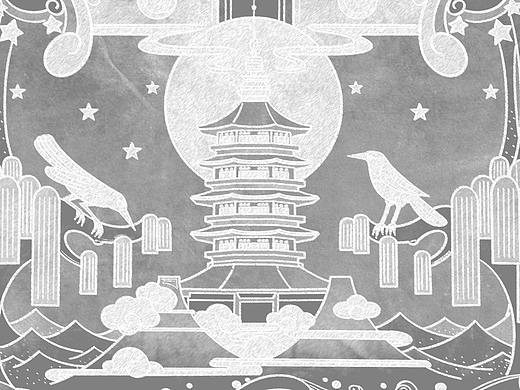 西湖十景主题方巾设计图案