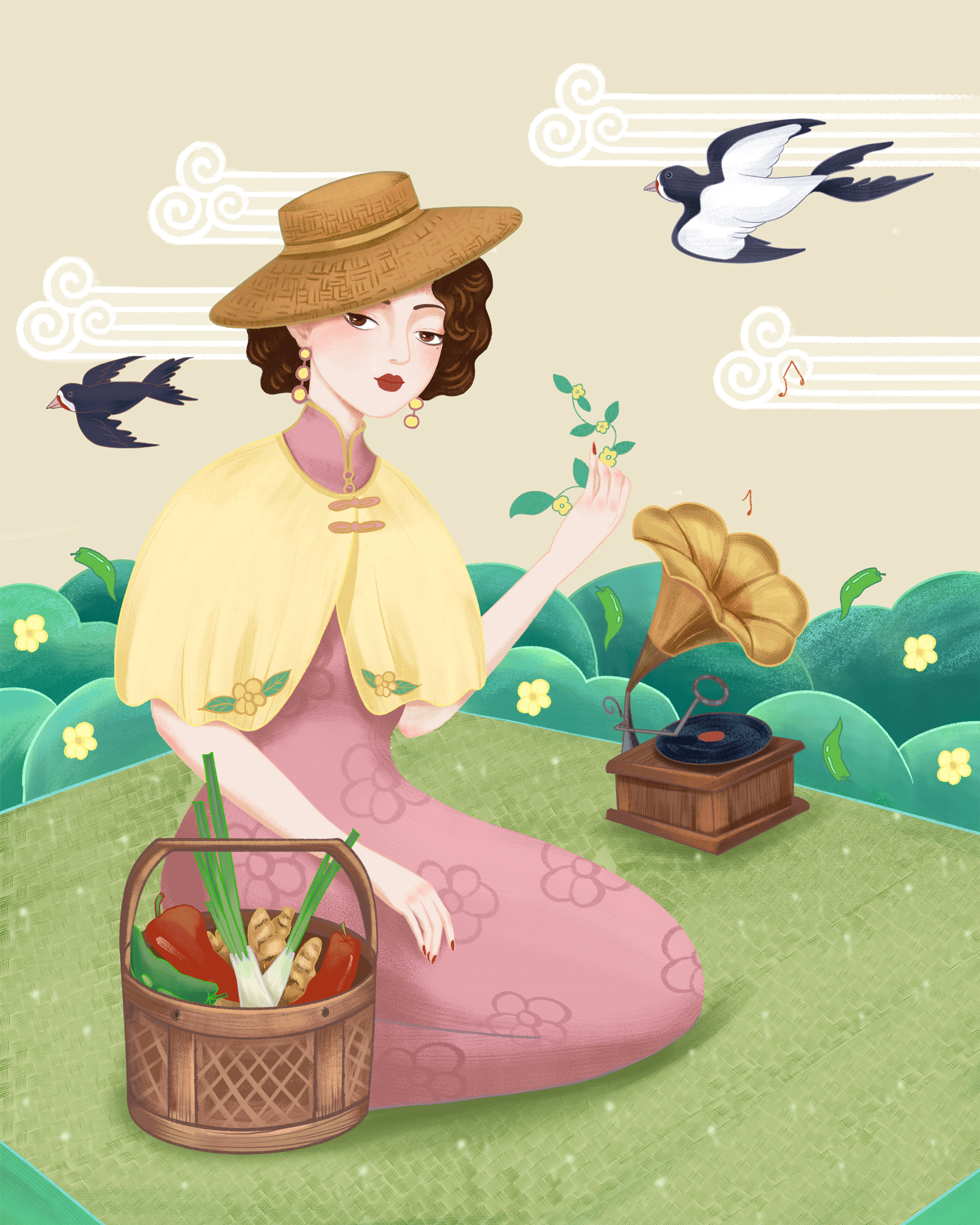 民国美女插画-中华米粉（图ZMjc5NTg1MjMy） - 商业插画 - 站酷设计师余巧红原创素材 - 站酷ZCOOL