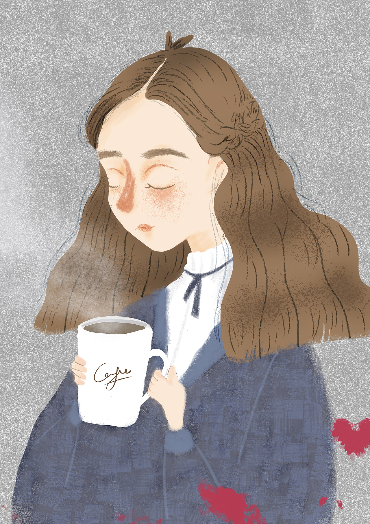 插画人物头像婚纱女孩喝咖啡的女孩插画练习