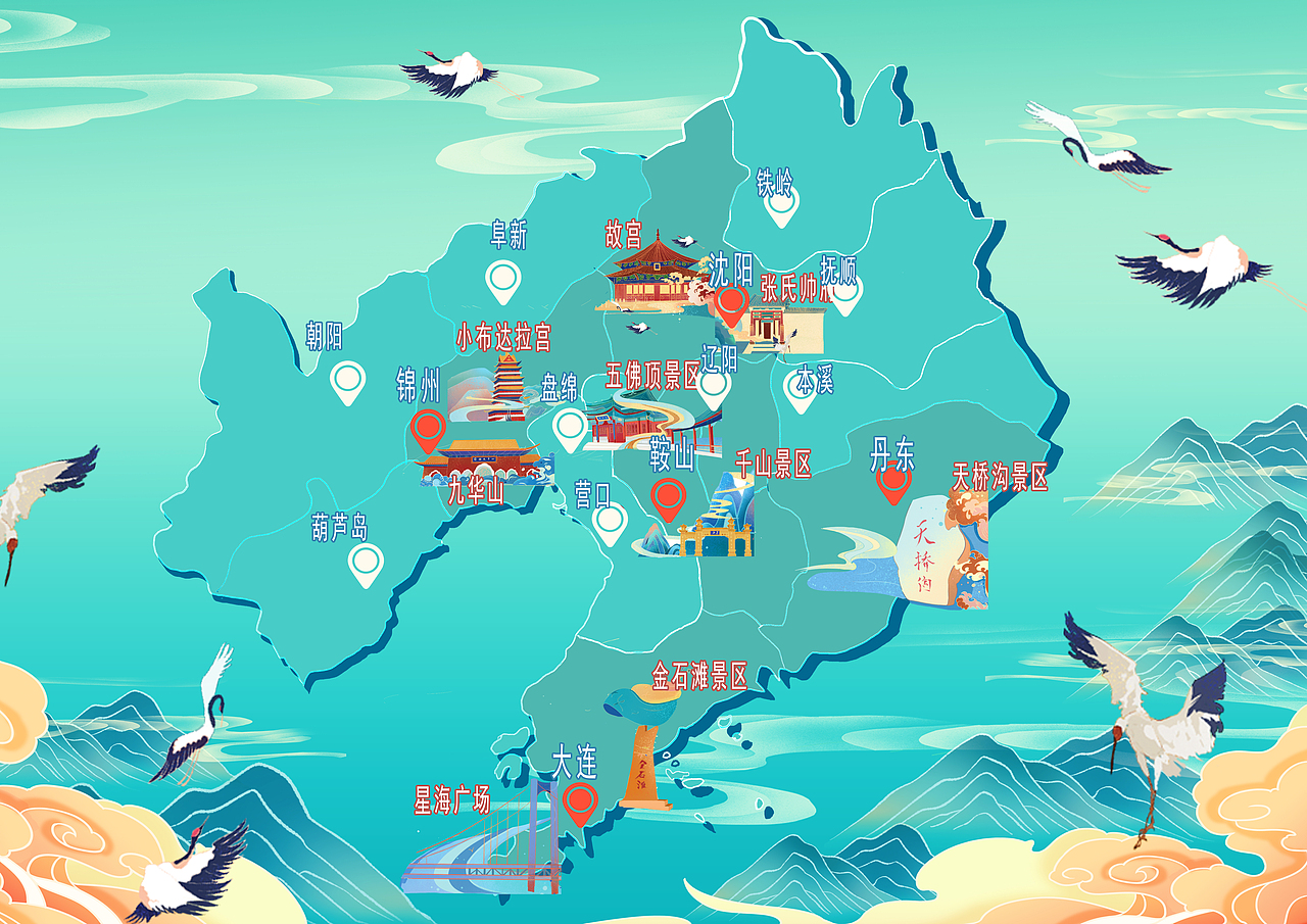 辽宁省地标建筑插画