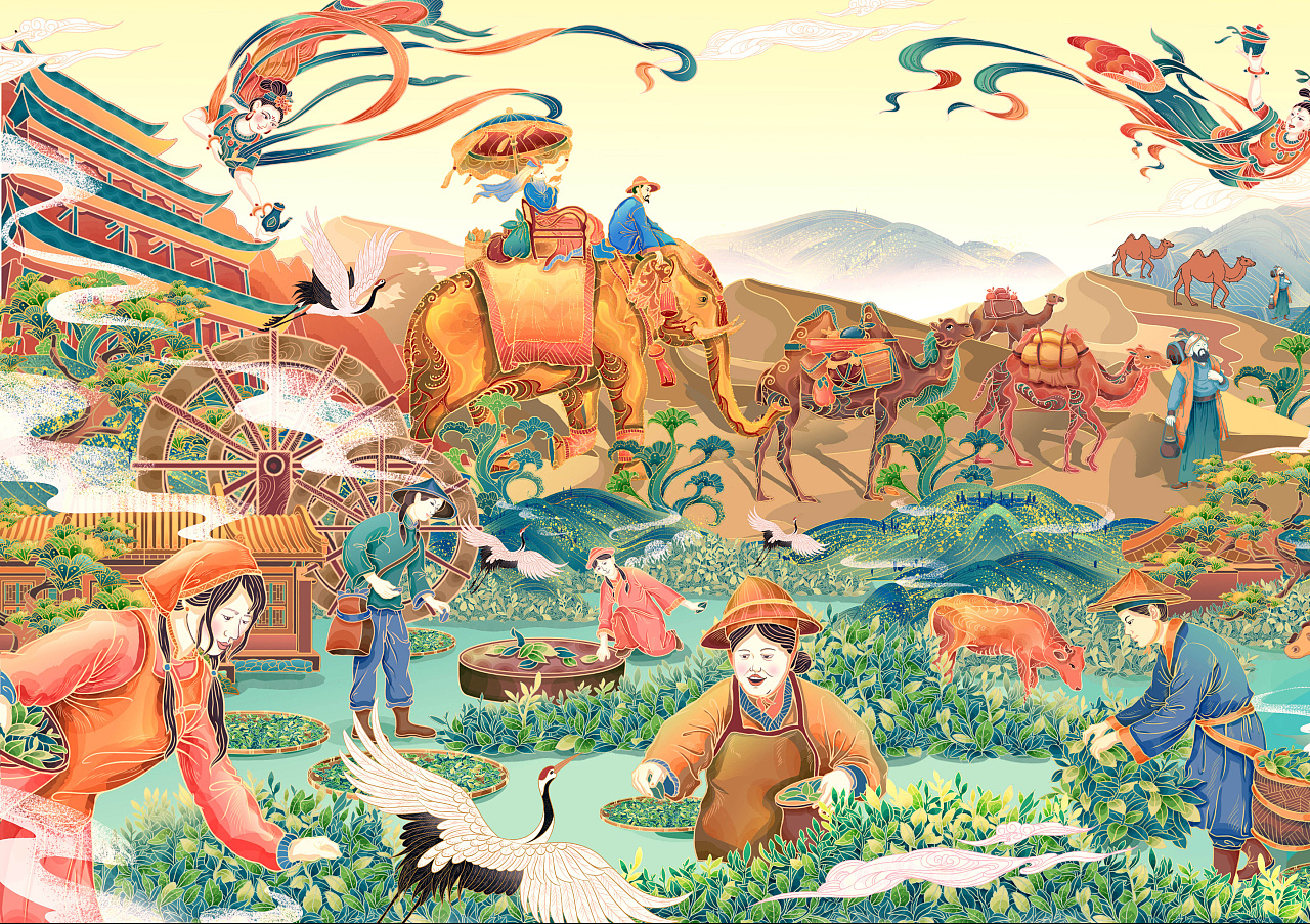 茶艺传承||国潮茶叶包装插画设计长卷|插画|商业插画|云玖插画工作室