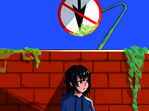 墙 少女 警告牌