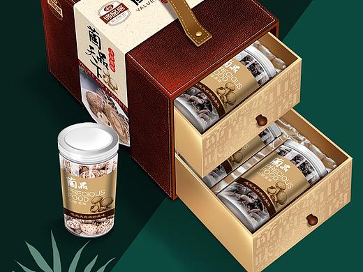 干菌礼盒设计，蘑菇袋，木耳罐包装设计—山珍系列设计