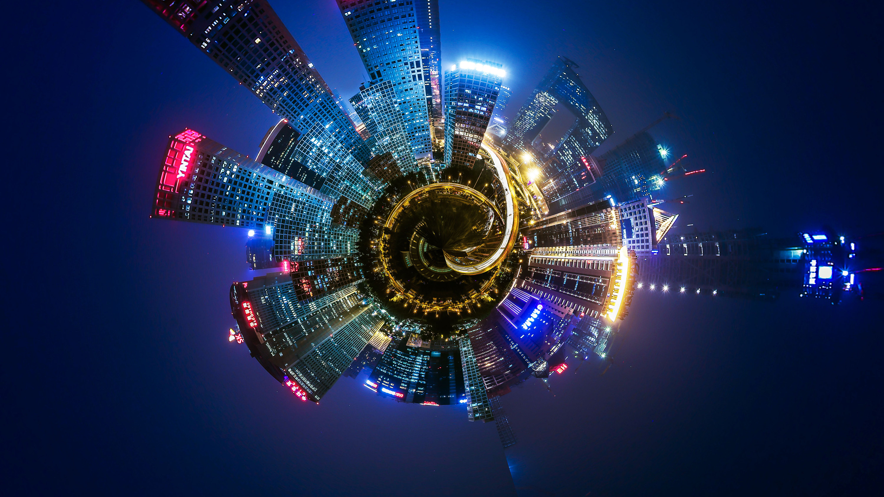 ps一键生成地球村特效夜景