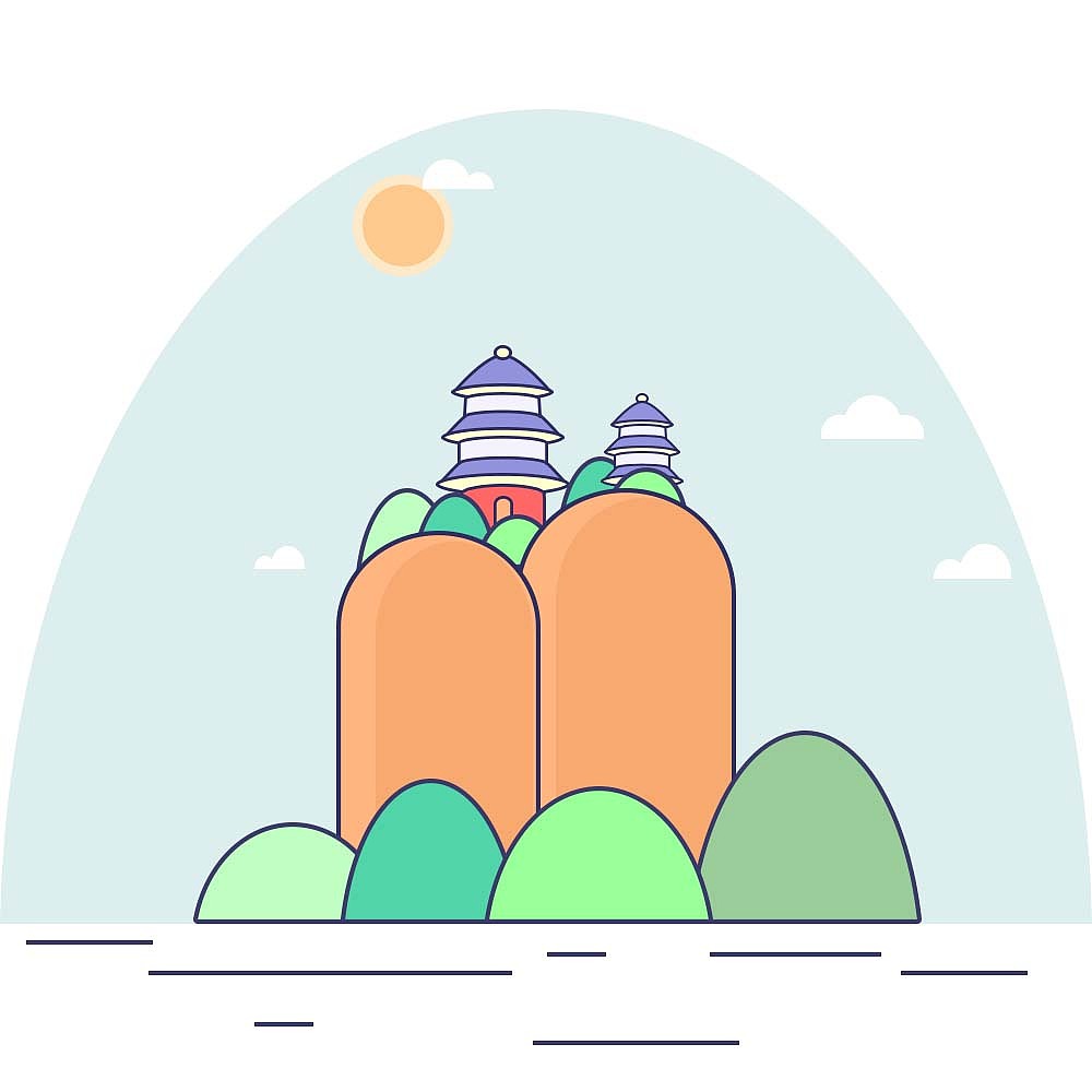 石家庄纪念碑 藁城四明楼 承德双塔山|插画|概念设定|涵gg - 临摹作品