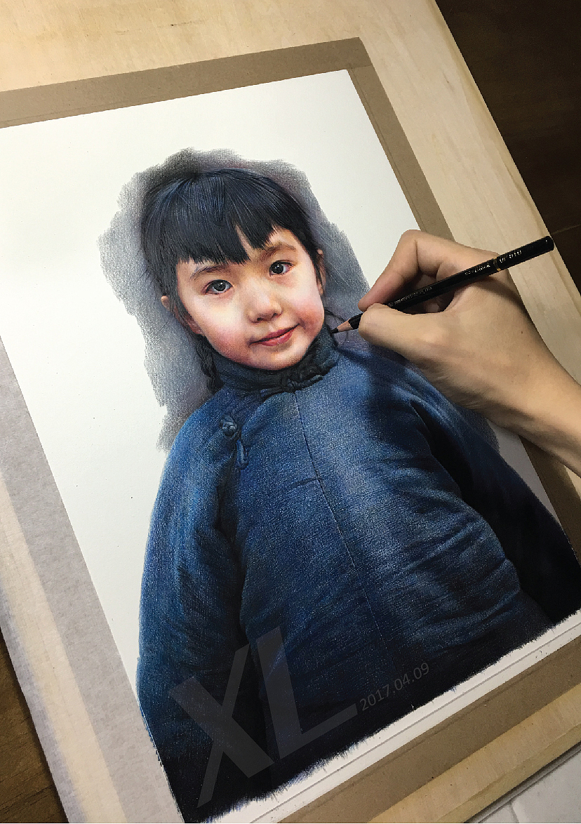 蓝棉袄——祥雷彩铅作品