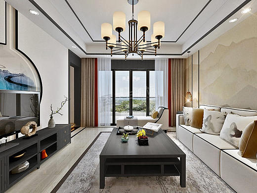 重庆万科悦湾145㎡户型装修,新中式风格设计效果图